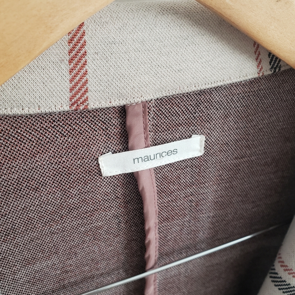 Plaid Maurices Double-Breasted Women's Coat L Cream Tan Business Fall Winter - Picture 2 of 8
